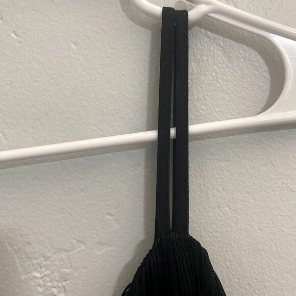 Zara | Black Fringe Tassels Tiered Mini Dress Spaghetti Strap 1920s - Picture 6 of 8